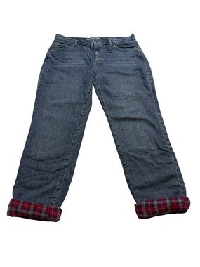 Eddie Bauer Plaid Flannel Lined Relaxed Boyfriend Jeans Sz 12